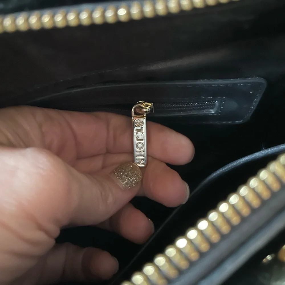 NWT St John Knits Quilted Leather Handbag top Handel,cross body strap Authentic - Picture 12 of 16